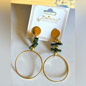NWT Hoop Earings with Green and Gold Accents